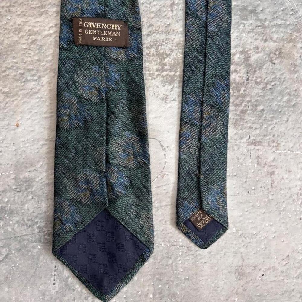 Vintage 90s Givenchy Silk & Linen Tie! Green & Blue Watercolor